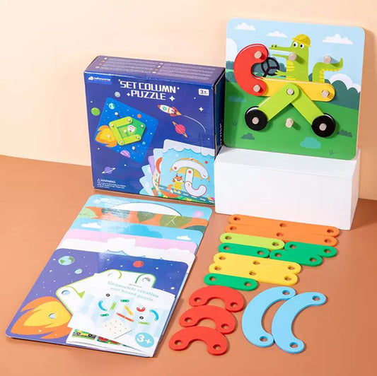 Setcolumn Puzzle- Montessori Wooden Children's Creative Puzzle Boys And Girls Learn Animal Traffic Cognition Hands-on Brain Toys
