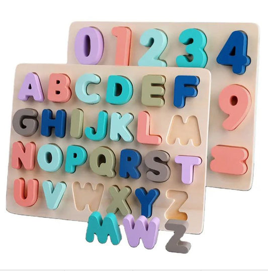 Children's educational puzzle macaron wooden number letters shape cognition board hand grab board jigsaw puzzle toys