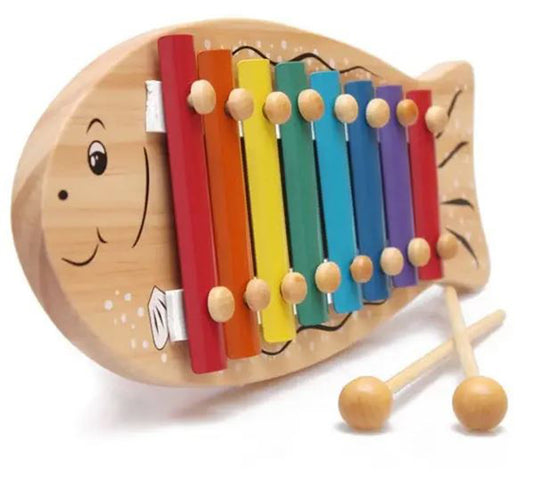 Children's Wooden Toys Cute Wooden Fish Playing Piano Baby Eight Tone Piano Wood Instrument Percussion Toys