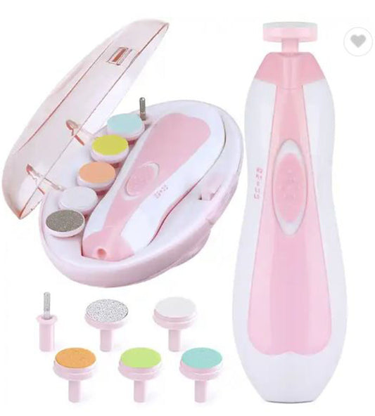 Pink Electric baby nail clipper baby nail file with LED light safety trimmer for baby drill kit with low noise(6 attachment cushions and A nail trimmer)