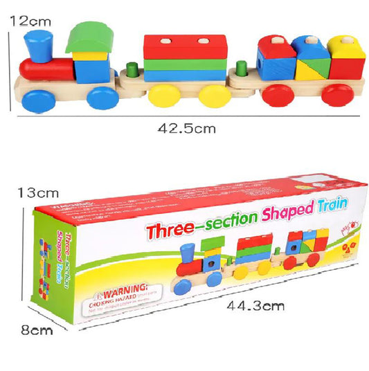 Children's Building Blocks Three-section Train Geometric Set Of Columns Baby Color Shape Cognition Early Education Wooden Toys